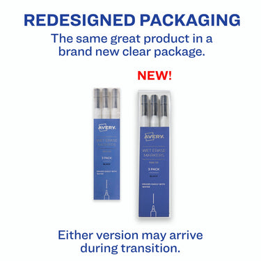 AVERY Wet Erase Markers, Fine Tip Markers, Smudge-Free and Quick-Drying, Black, Water-Erasable Markers for Planner Dashboards, Whiteboards and More, 3-Pack (24533)